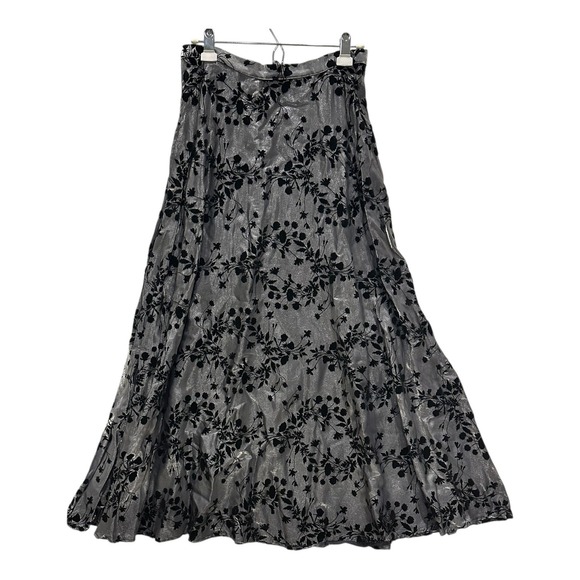 Dresses & Skirts - Vtg Ronni Nicole Metallic Silver‎ Floral Flocked Maxi Skirt Size 12 Made In USA